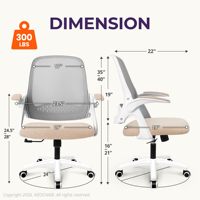 Silla de Oficina Ergonómica OEM con Malla y Reposabrazos Abatibles, Color Beige, Ajuste de Altura, Giro de 360° °   Base Giratoria y con Ruedas para Tocador o Estudio