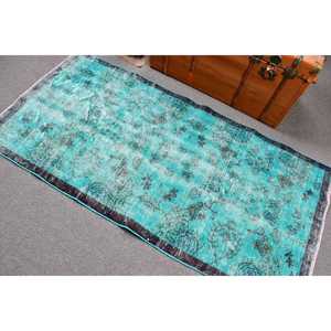 Alfombra Turca Vintage de 3.1x6.3 pies, Alfombra Decorativa, Alfombra de Lana Azul - Product Image 4