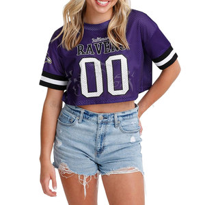 Tops cortos cuadrados personalizados para mujer, camiseta de fútbol transpirable de talla grande, camiseta americana de malla de poliéster - Product Image 2