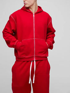 Conjunto Deportivo de Felpa 100% Algodón para Hombre, Color Rojo, 400 GSM, Calidad Superior, Bordado Personalizado, Estilo Holgado y de Pierna Ancha, para Invierno - Product Image 6