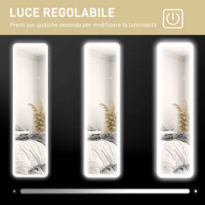 HOMCOM-Espejo de pared táctil con iluminación LED ajustable, vidrio templado y metal, 40x3x120 cm, negro - Product Image 5