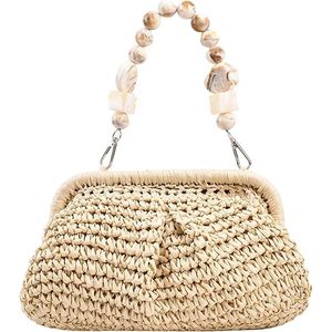 Pochette en paille tissée Portable pour femmes sac à main de plage d'été avec poignée perlée accessoire de vacances décontracté Style de mode pour dames - Product Image 1
