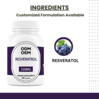 Capsules d'Ashwagandha et de Resvératrol, mélange d'ingrédients à base de plantes, conditionnées pour la fabrication et la fourniture de compléments alimentaires