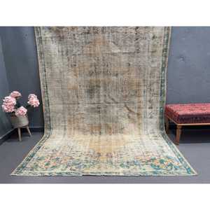 Grand tapis turc de 6,3 x 9,3 pieds, tapis persan vintage brun - Product Image 1