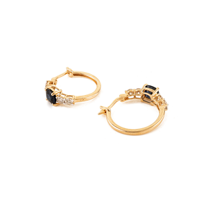 Premium Quality September Birthstone Cushion Blue Sapphire & <b>Diamond</b> K14 Yellow Gold Fine Hoop Earrings Latest Design Jewelry - Product Image 6
