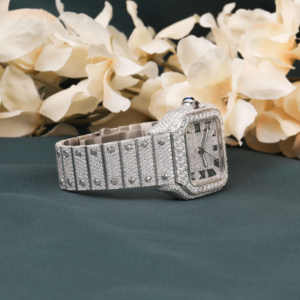 Reloj de lujo con diamantes de moissanita de corte completamente helado para hombre, banda de acero inoxidable, ancho de 22mm, números arábigos clásicos, ventana de esfera de cristal - Product Image 4