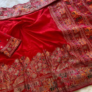 Sari de seda Pashmina pura elegante con trabajo bordado a mano blusa de correr tradicional de longitud larga para fiestas - Product Image 1