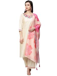 El último diseñador bordado trabajo mezcla de algodón tipo elegante Kurtis pantalón muselina impresión Digital Dupatta para fiesta al por mayor en India - Product Image 2