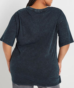 Venta caliente personalizado bordado Logo ácido lavado Camiseta 100% algodón transpirable de gran tamaño Hip Hop Vintage camiseta para mujer - Product Image 6