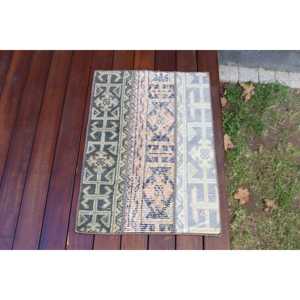 Alfombra Vintage de 1.7x2.3 pies, Alfombra Turca Pequeña, Alfombra Azul Gris Sólida - Product Image 4