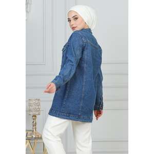 Chaqueta Vaquera de Doble Capa Mega Merchant Light Blue MSW6105-1, 100% Poliéster, para Uso Diario, Largo Extendido - Product Image 4