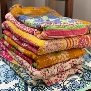 Wholesale Vintage Bengali Kantha <b>Quilt</b> <b>Bedspread</b> 85 X 55 Inches Handmade Cotton Kantha Throw Kantha Blanket - Product Image 1