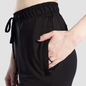 Pantalon de sport ample et respirant pour femme, style décontracté, taille élastique mi-haute, technique froissée, noir, taille XL - Product Image 6
