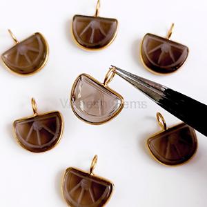 Colgante de piedras preciosas talladas de melón de cuarzo ahumado de alta calidad, colgantes de abalorios tallados de ónix, abalorios chapados en oro de Plata de Ley 925 a granel - Product Image 2