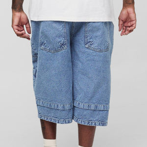 Shorts décontractés d'été 2025 pour hommes, style streetwear, 100 % coton denim, coupe droite, taille mi-haute, tricoté, respirant, couleur et logo personnalisables, en jean - Product Image 2