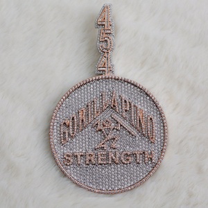 4CT Round Diamond Logo charm Pendant 14K Rose Gold colgante Acabado - Product Image 1