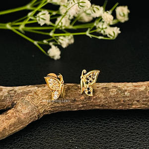 Or massif 14K diamant naturel papillon nez/oreille goujon bijoux fins. - Product Image 4