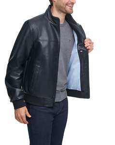 Men's Coated Genuine Leather <b>Vintage</b> <b>Varsity</b> <b>Jacket</b> with Stand Collar and Front Logo Hooded DDP Shipping - Product Image 4