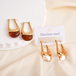 Glam Lady-Pendientes chapados en oro de 18K, acero inoxidable 304, estilo francés, 1 par - Product Image 1