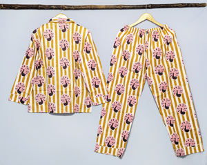 Ensemble de pyjama de nuit pour femmes, en coton premium rayé, taille élastique, été/hiver, respirant, vêtements de détente, vêtements de nuit - Product Image 3