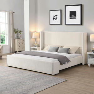 TRIHO-HB-074 Estructura de Cama King de Lujo con Cabecera Alta de 41.1 Pulgadas, Elegante Cama Tapizada en Blanco, Listones de Madera Maciza, Estilo Moderno - Product Image 6