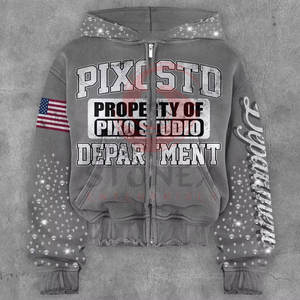 YKK Full Zipper <b>Hoodie</b> for Men 100% French Terry Cotton High Quality Embroidered <b>Rhinestones</b> Custom Sizes OEM Service Autumn - Product Image 4