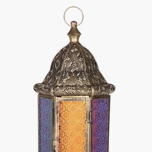 2026 Ramadan Decorations <b>Moroccan</b> Brass Antique Metal Colorful Glass Floor Decorative Tall Designer <b>Lanterns</b> - Product Image 3