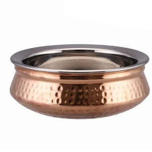 Bol en cuivre écologique pour servir les aliments avec poignée en acier inoxydable, design martelé moderne, vaisselle de table faite à la main - Product Image 4