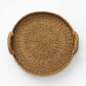 Plateau rond en jonc de mer D48 H14 cm avec poignées, plateau de service, plateau à fruits, plateau tissé à la main pour la maison et l'hôtel - Product Image 4