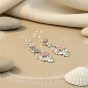 Pendientes Geométricos de Plata Tibetana 925 Vintage de Art Palace con Incrustaciones de Piedra Rosa Natural, Joyería de Moda para Mujer para Uso Diario - Product Image 2