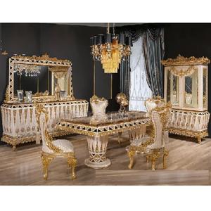 ชุดโต๊ะรับประทานอาหาร6ที่นั่งสไตล์บาร็อคชุดโต๊ะในห้องอาหารสุดหรูทำจากไม้สัก - Product Image 1