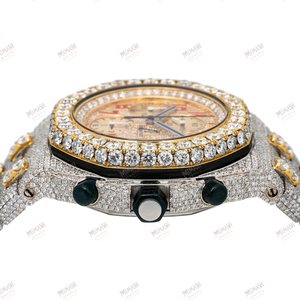 นาฬิกาเพชรโครโนกราฟเพชรมอยซาไนต์พร้อมหน้าปัดสีทองตัวเลขสีแดงและสร้อยข้อมือสำหรับสไตล์หรูหรา - Product Image 5