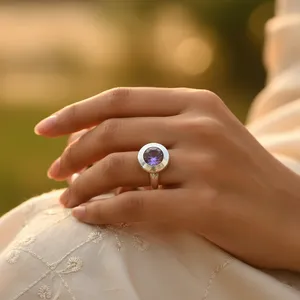 Bague en argent 925 avec améthyste pour femmes, bijoux en pierres précieuses - Product Image 1