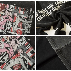 Camiseta personalizada para hombre de alta calidad 100% algodón Rib O-cuello Anime impreso Drop Shoulder Streetwear Oversize Top con patrón de letras - Product Image 6