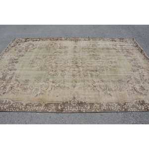 พรมตุรกีวินเทจขนแกะสีเบจสีน้ำตาลขนาด6.3x9.5ฟุตถักทอแบบแบนพร้อมลวดลายเย็บปะติดปะต่อกันสำหรับห้องนั่งเล่นตกแต่งห้องโถง - Product Image 3