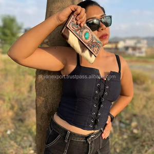 Hair on & <b>Tooled</b> <b>Leather</b> Long Wallet With Turquoise Stone Western Cowhide & Floral Genuine <b>Leather</b> Credit Card Wallet for Women - Product Image 3