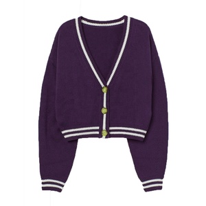 Cárdigan de moda clásico de manga larga para mujer, suéter de talla grande con cuello en V y logotipo bordado de chenilla personalizado - Product Image 2