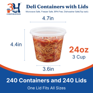 Contenants alimentaires 3H de 24 oz avec couvercles (480 pièces/boîte) – Adaptés au congélateur et au micro-ondes, en PP sans BPA, empilables, étanches, pour organiser les restes - Product Image 2