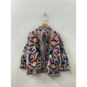 Veste en coton brodée au point de croix rose poudré, motif Jardin des fleurs errantes - Prête pour la saison printanière - Product Image 6