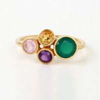 Bague en laiton plaqué or 18 carats Vermeil multi-pierres avec améthyste naturelle, citrine et onyx, bijoux religieux chrétiens pour femmes