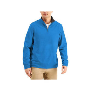 Felpa da Uomo Club Room con Zip 1/4 in Pile Blu Taglia Media Oversize in Poliestere/Cotone con Tecnica Ricamata - Product Image 1