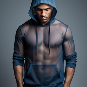 เสื้อมีฮู้ดผ้าตาข่ายโปร่งสวมหัวสำหรับผู้ชายเสื้อมีฮู้ดผ้าบางเนื้อบางสำหรับออกกำลังกายเล่นฟิตเนสเสื้อแฟชั่น - Product Image 5