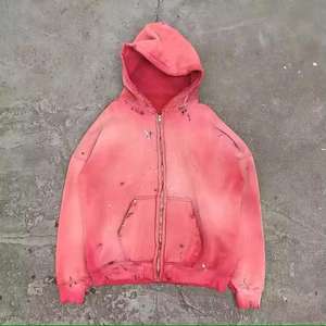 Vintage personalizado piedra ácido lavado gota hombro Zip up desgastado peso pesado 500 600 Gsm algodón Sun Faded Hoodie - Product Image 1