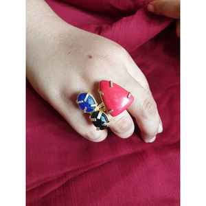 แหวนหินหลายชิ้นแบบนามธรรมที่เป็นตัวหนาปรับได้สำหรับผู้หญิงเครื่องประดับแฟชั่นทำด้วยมือด้วยอัญมณีสีดำสีแดงสีน้ำเงินสำหรับเป็นของขวัญ - Product Image 1