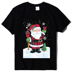 T-shirt Joyeux Noël pour femmes et hommes, coupe classique, 100 % coton, logo de Noël imprimé, anti-boulochage, manches courtes, vente en gros - Product Image 1
