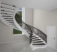 Escalier en colimaçon avec marches en bois courbées, balustrade en verre, escalier en bois de hêtre, marches en chêne américain, escalier en carrelage, escalier intérieur