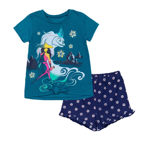 100% coton filles imprimé 2 pièces ensemble conception personnalisée O cou à manches courtes bébé enfants filles 2 pièces ensemble du fournisseur BD - Product Image 1