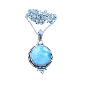 Colgante de piedras preciosas Larimar, joyería para mujer, joyería de estilo bohemio de plata, colgante hecho a mano de tendencia de Plata de Ley 925, regalo para ella - Product Image 1