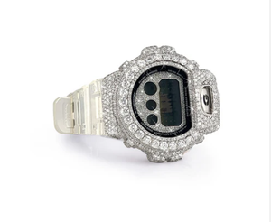 Montre à cadran blanc et noir avec bracelet en moissanite, boîtier en acier inoxydable, résistance à l'eau 10 bars - Product Image 2