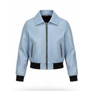 Veste bomber en coton bleu clair imperméable pour femmes, broderie personnalisée, impression tendance, veste décontractée à fermeture éclair pour femmes - Product Image 2